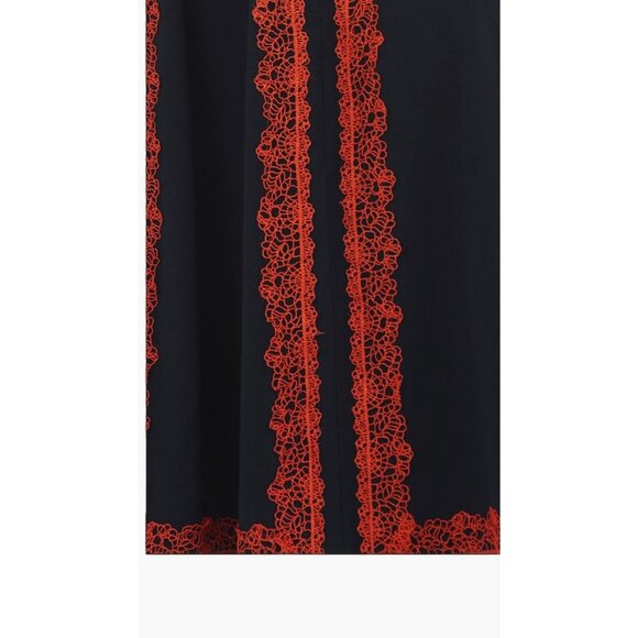 Eshakti Dress Women's Size 2X Lace Trim Cotton Knit Dress Navy Red Lace Accent J - Picture 4 of 4